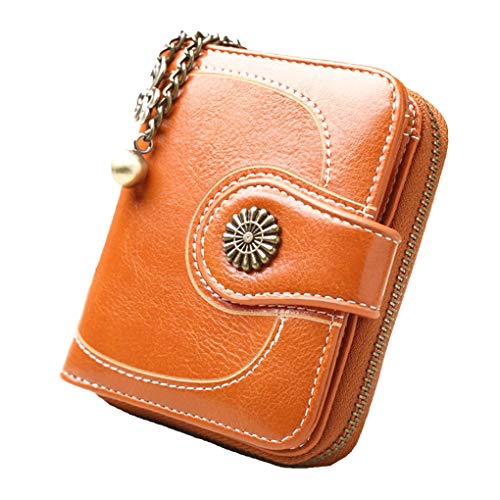 Paowsietiviity Geldwechsel Kurze Brieftasche PU Leder Reißverschluss Geldbörse Debit Kartenhalter Tragetasche Geburtstag Festival Gelb, Orange, 5x9x3.5cm/1.97x3.54x1.38 in, Als Beschreibung von Paowsietiviity