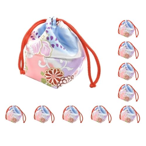 Paowsietiviity Japanische Kordelzug-Tasche Münzbörse Mittagessen Tasche Lebensmittelbeutel rot 14x12x16 cm, 10 Set (Blau Pink, 14 x 12 x 16 cm), 14x12x16 cm von Paowsietiviity