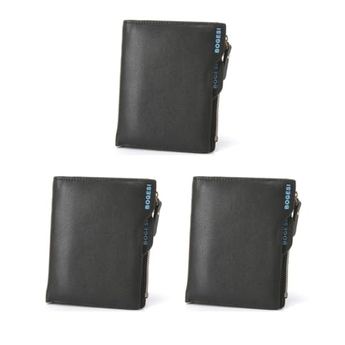 Paowsietiviity Vertikale Herren ID Cridit Kartenfächer PU Bifold Stil Kurze Brieftasche Reißverschluss Münze Geld Geldbörse, Schwarz, 3er-Set (schwarz), Siehe Produktbeschreibung, Als Beschreibung von Paowsietiviity