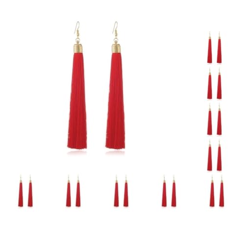 Quasten-Ohrringe, Bohemian-Stil, ethnisch, lang, Tribal, übertriebener Schmuck, mehrfarbig, Ohrhänger, Mädchen-Zubehör, Ohrring, rot, Siehe Produktbeschreibung, Kunststoff von Paowsietiviity