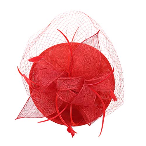 Sinamay Hut Feder Stirnband Fascinator Schleier Hochzeit Royal Ascot Rot von Paowsietiviity