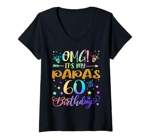 Damen OMG Es ist der 60. Geburtstag meines Vaters, Sweet, 60 Jahre alt T-Shirt mit V-Ausschnitt von Papa 60th Bday Tie Dye Son Daughter
