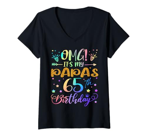 Damen OMG Es ist der 65. Geburtstag meines Vaters, Sweet, 65 Jahre alt T-Shirt mit V-Ausschnitt von Papa 65th Bday Tie Dye Son Daughter