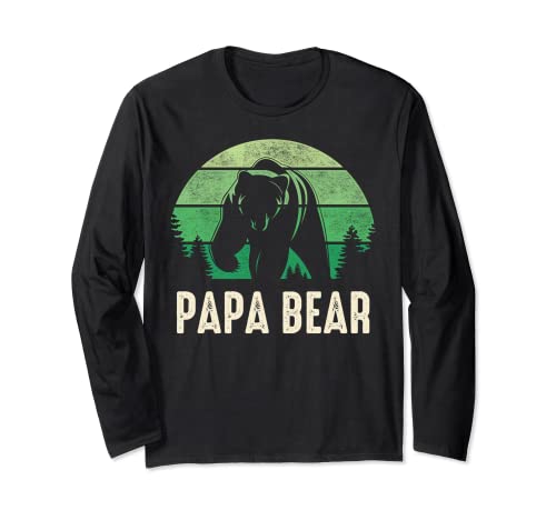 Papa Bear T-Shirt Grün Retro Herren Geschenk Langarmshirt von Papa Bear TShirts Green Retro Mens gift Shirts