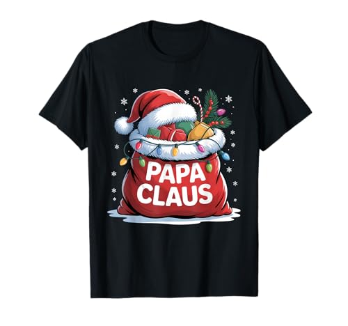 Sack of Toys Papa Claus Nikolausmütze Weihnachtsbeleuchtung Männer Papa T-Shirt von Papa Claus Pajama Family Matching For Men Grandpa
