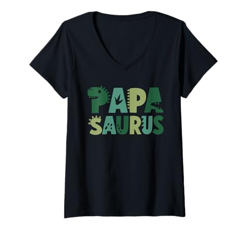 Damen Papa Saurus Passende Familie Geburtstag Dinosaurier Männer Frauen Kinder T-Shirt mit V-Ausschnitt von Papa Dinosaur Birthday Boy And Girl Present Family