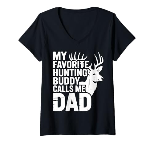 Damen My Favorite Hunting Buddy Calls Me Dad T-Shirt mit V-Ausschnitt Damen My Favorite Hunting Buddy Calls Me Dad T-Shirt mit V-Ausschnitt von Papa Jagd Vater Jäger Sohn