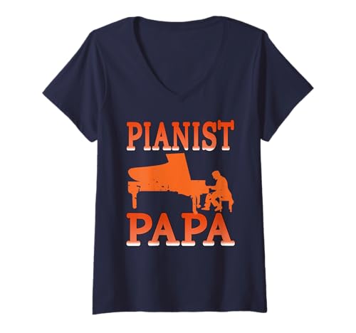 Damen Lustiger Pianist Papa spielt Klavier Humor T-Shirt mit V-Ausschnitt von Papa Klavier Musikliebhaber