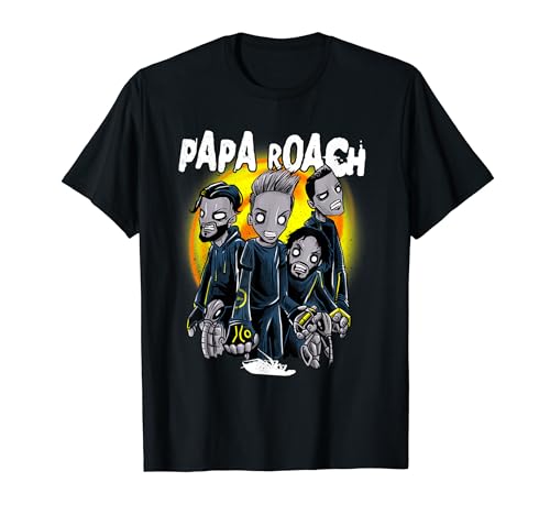 Papa Roach - Herren T-Shirt Schwarz S - Zombie Redux Cartoon Einfarbig Klassisch Halbarm Crew-Ausschnitt Standardlänge Pull-On 100% Polyester Imported von Papa Roach