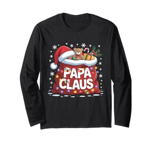 Papa Claus Santa's Magic Sack of Toys Christmas for Men Langarmshirt von Papa Santa Claus Xmas Lights Santa Hat