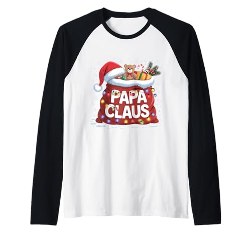 Papa Claus Santa's Magic Sack of Toys Christmas for Men Raglan von Papa Santa Claus Xmas Lights Santa Hat
