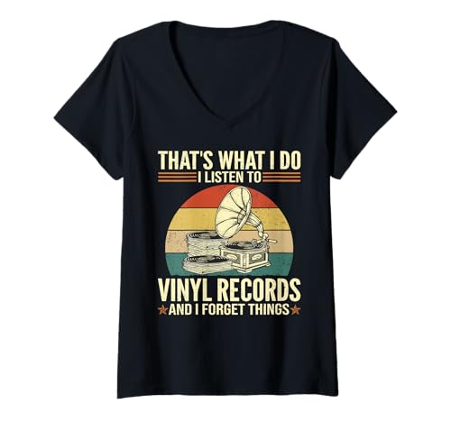 Damen Das Mache ich - Funny Collect Vinyl Records Forget Things T-Shirt mit V-Ausschnitt von Papa Tee