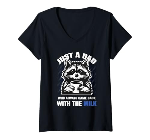 Damen Lustig Just A Dad Who Always Came Back with The Milk Waschbä T-Shirt mit V-Ausschnitt Damen Lustig Just A Dad Who Always Came Back with The Milk Waschbä T-Shirt mit V-Ausschnitt von Papa Witz Waschbär Milch Lustig Geschenk
