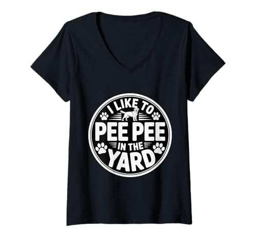 Damen I Like to Pee Pee In The Yard Dad Father Backyard Joke - T-Shirt mit V-Ausschnitt von Papa Yard Outdoor Pee Witz