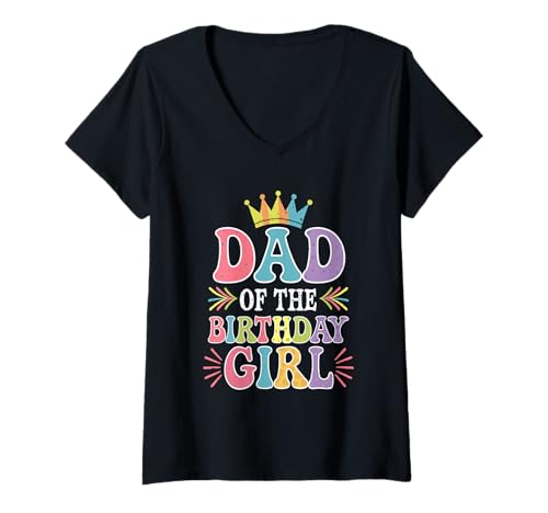 Damen Passende Bday Outfit Feier Dad des Geburtstags Mädchens T-Shirt mit V-Ausschnitt Damen Passende Bday Outfit Feier Dad des Geburtstags Mädchens T-Shirt mit V-Ausschnitt von Papa des Geburtstagskind Outfits