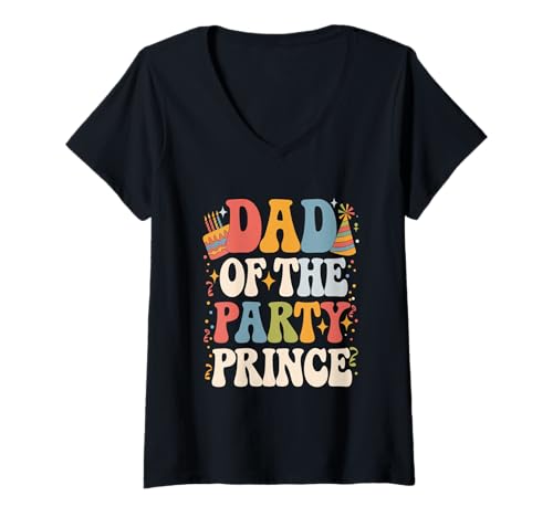 Damen Vater der Party Prince Bday Feier Lustiger Geburtstag Sohn T-Shirt mit V-Ausschnitt Damen Vater der Party Prince Bday Feier Lustiger Geburtstag Sohn T-Shirt mit V-Ausschnitt von Papa des Geburtstagskind Outfits
