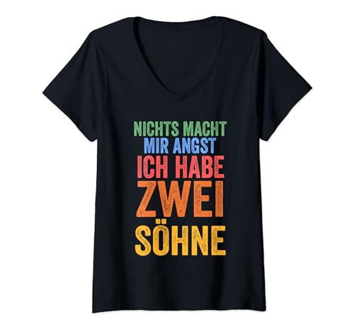 Damen nichts macht mir angst ich habe zwei Söhne Vater T-Shirt mit V-Ausschnitt von Papa & Sohn Geschenk