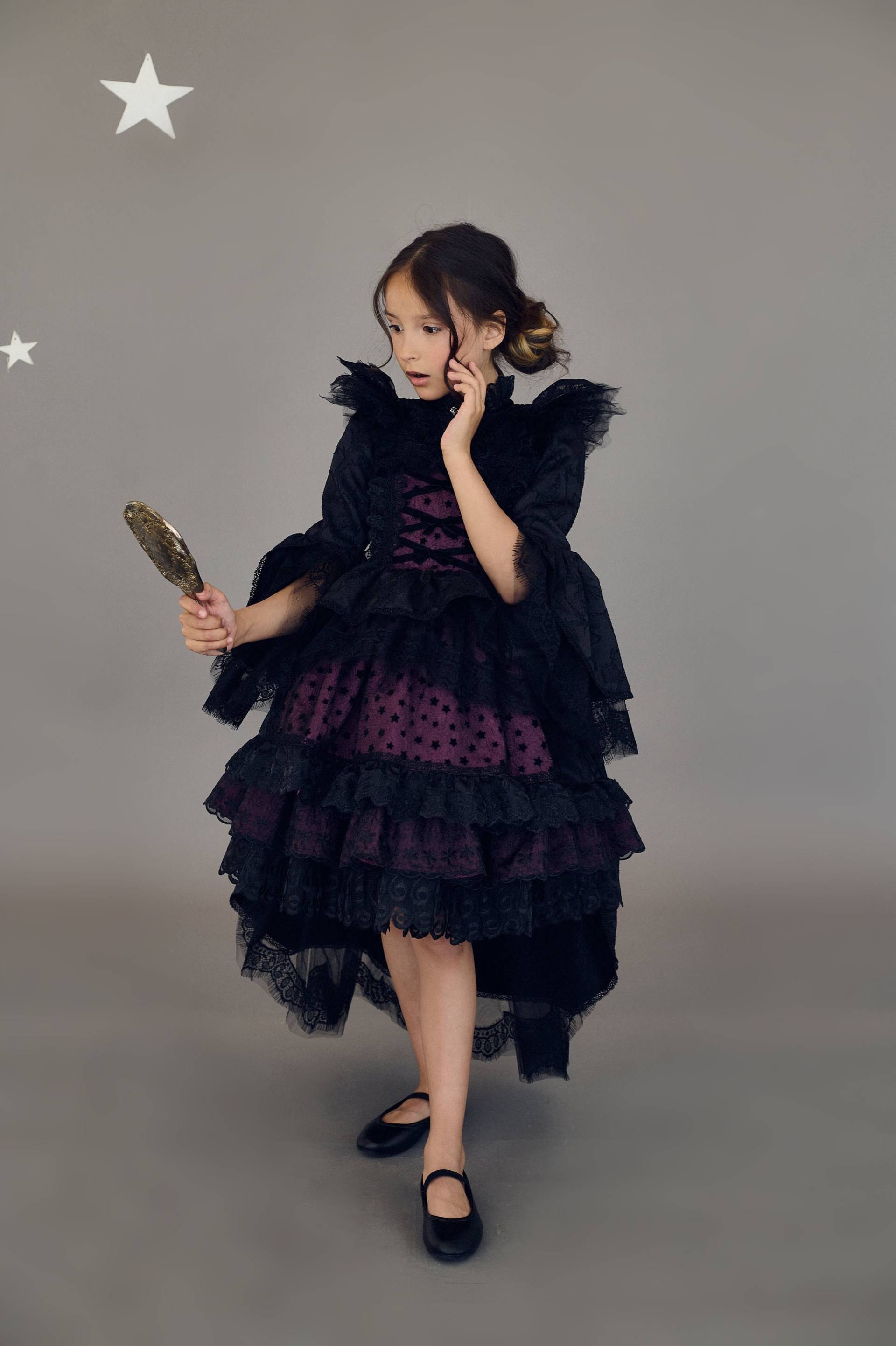 Halloween Hexe Kleinkind Flauschiges Spitzenkleid, Schwarzes Party Mädchen Kleid, Baby Mädchen Märchen Rock, Geburtstag Kleid von PapaPandaFamily