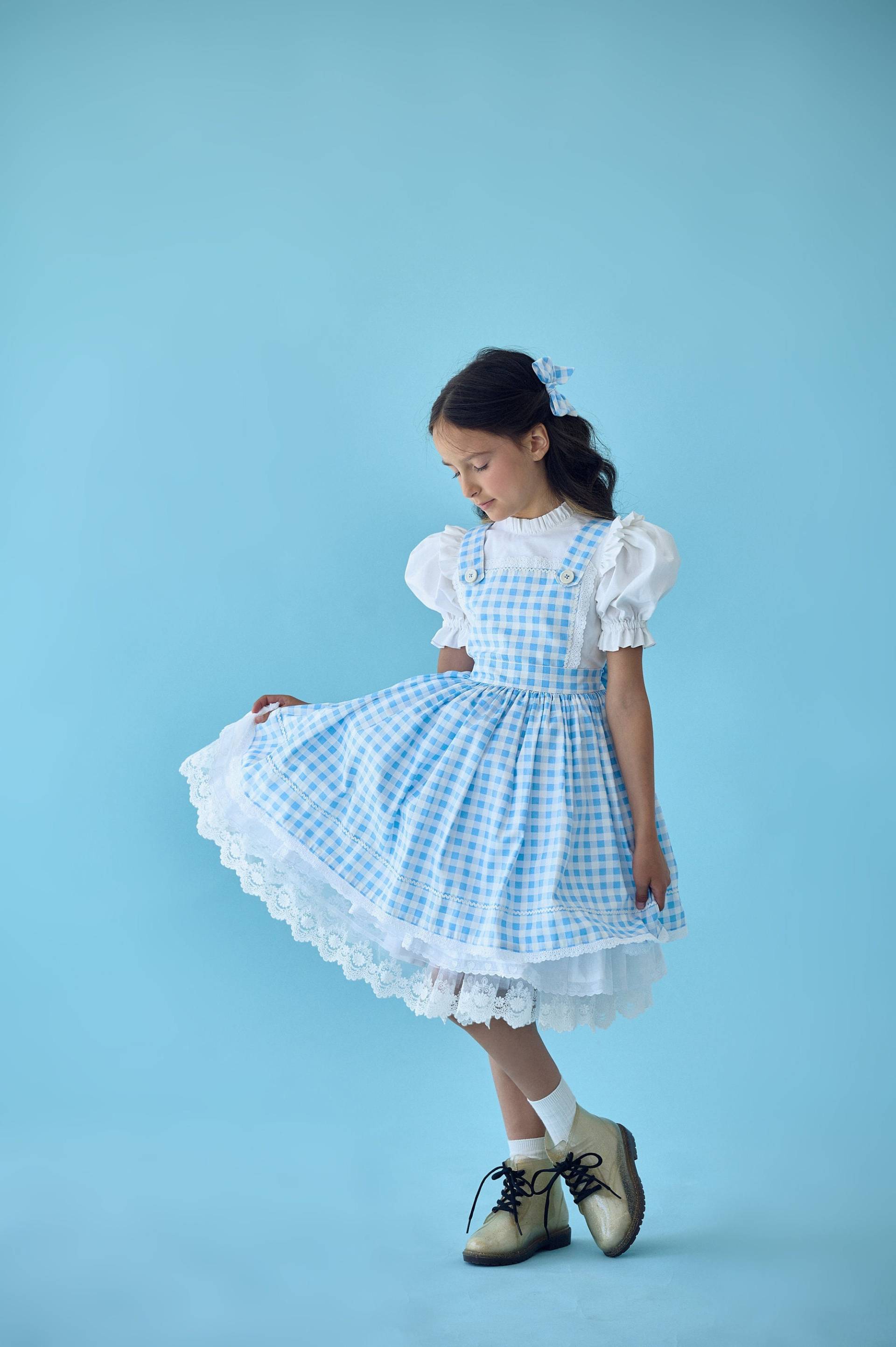 Halloween Kleinkind Dorothy Cosplay Kleid, Blau Kariertes Mädchen Kostüm, Zauberer Geburtstagsparty Kleid von PapaPandaFamily