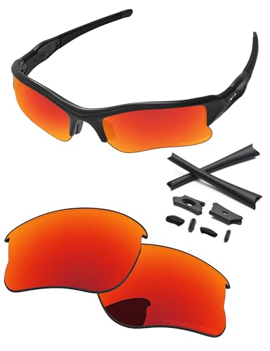 PapaViva Ersatzlinsen & Gummi-Kits für for Oakley Flak Jacket XLJ Feuerrot - Polarisiert von PapaViva