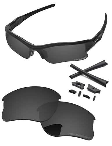 PapaViva Ersatzlinsen & Gummi-Kits für for Oakley Flak Jacket XLJ Schwarz Grau - Polarisiert von PapaViva
