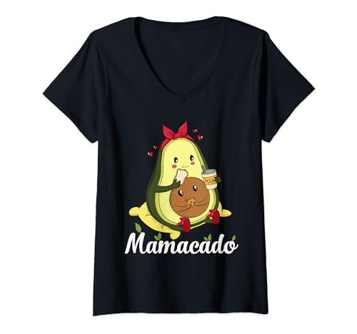 Damen Lustiges Avocado Mama Mamacado werdende Mutter T-Shirt mit V-Ausschnitt von Papacado und Mamacado Motive von Lifua