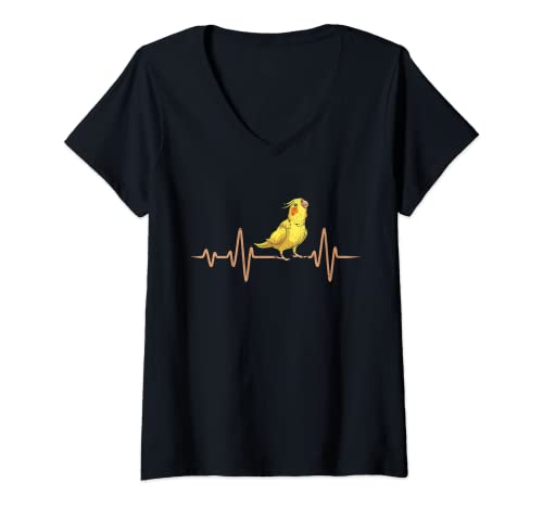 Damen Papagei Vogel Tier Tierliebhaber Herzschlag Nymphensittich T-Shirt mit V-Ausschnitt von Papagei Nymphensittich Vogelmotiv Geschenk