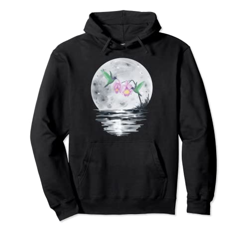 Vollmond mit Kolibri und Blumen für Herren Damen Kinder Pullover Hoodie von Papagei Tierhalter witzige lustige Sprüche