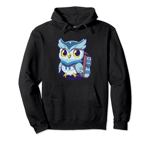 Witzige Eule mit Schultasche Comic für Herren Damen Kinder Pullover Hoodie von Papagei Tierhalter witzige lustige Sprüche