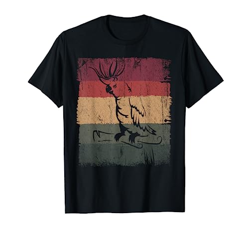 Papagei Vogelbeobachter Kakadu Vogelmotiv Retro T-Shirt Schwarz S Klassische Passform Kurzarm Unisex-Erwachsene Unisex-Kinder von Papagei Vogelbeobachter Kakadu Vogelmotiv