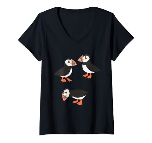 Damen Vögel Papageientaucher T-Shirt mit V-Ausschnitt von Papageientaucher Geschenke