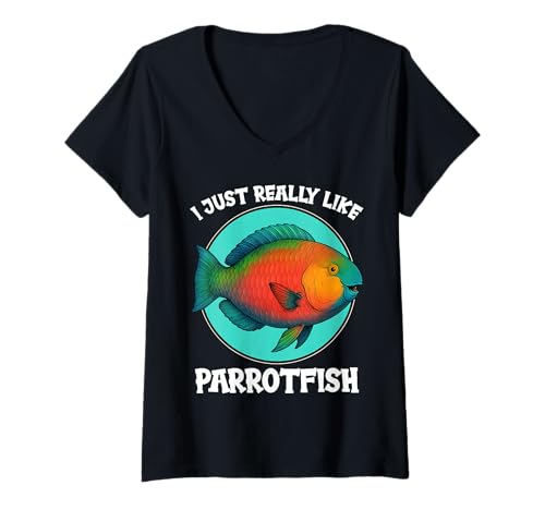 Damen Papageifische Papageifisch T-Shirt mit V-Ausschnitt Damen Papageifische Papageifisch T-Shirt mit V-Ausschnitt von Papageifische Papageifisch Tier Shop