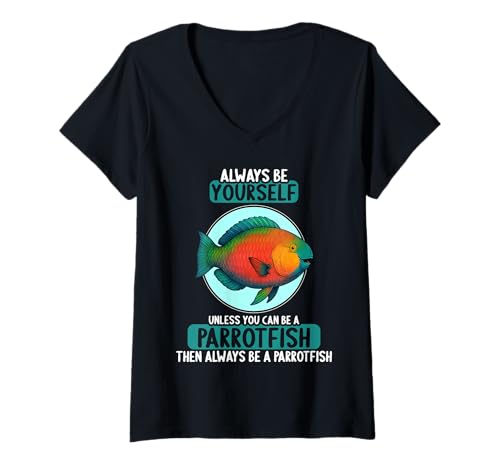 Damen Papageifische Papageifisch T-Shirt mit V-Ausschnitt Damen Papageifische Papageifisch T-Shirt mit V-Ausschnitt von Papageifische Papageifisch Tier Shop