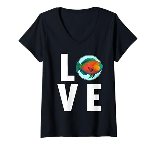 Damen Papageifische Papageifisch T-Shirt mit V-Ausschnitt Damen Papageifische Papageifisch T-Shirt mit V-Ausschnitt von Papageifische Papageifisch Tier Shop