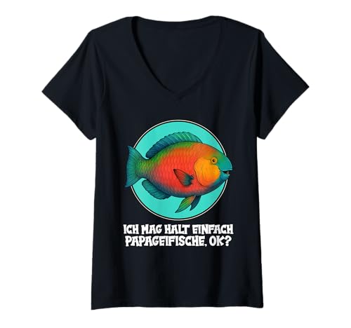 Damen Papageifische Papageifisch T-Shirt mit V-Ausschnitt Damen Papageifische Papageifisch T-Shirt mit V-Ausschnitt von Papageifische Papageifisch Tier Shop