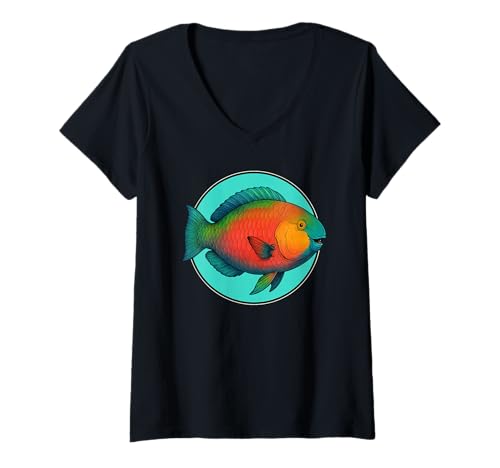 Damen Papageifische Papageifisch T-Shirt mit V-Ausschnitt von Papageifische Papageifisch Tier Shop
