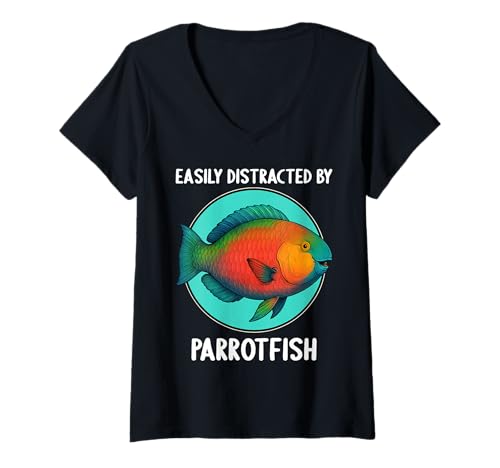 Damen Papageifische Papageifisch T-Shirt mit V-Ausschnitt Damen Papageifische Papageifisch T-Shirt mit V-Ausschnitt von Papageifische Papageifisch Tier Shop