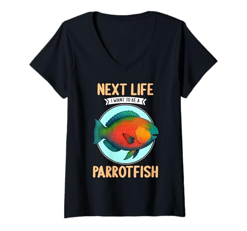 Damen Papageifische Papageifisch T-Shirt mit V-Ausschnitt Damen Papageifische Papageifisch T-Shirt mit V-Ausschnitt von Papageifische Papageifisch Tier Shop