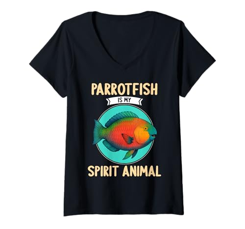 Damen Papageifische Papageifisch T-Shirt mit V-Ausschnitt Damen Papageifische Papageifisch T-Shirt mit V-Ausschnitt von Papageifische Papageifisch Tier Shop