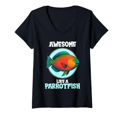 Damen Papageifische Papageifisch T-Shirt mit V-Ausschnitt Damen Papageifische Papageifisch T-Shirt mit V-Ausschnitt von Papageifische Papageifisch Tier Shop