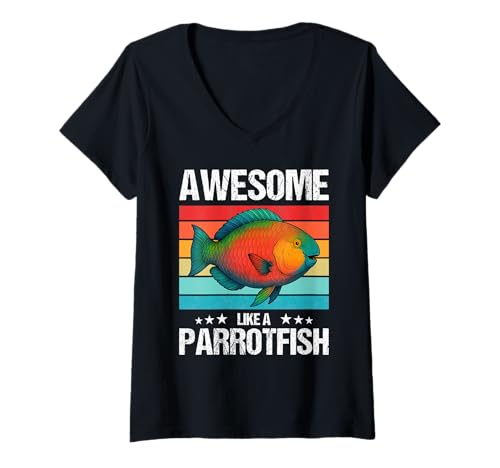Damen Papageifische Papageifisch T-Shirt mit V-Ausschnitt Damen Papageifische Papageifisch T-Shirt mit V-Ausschnitt von Papageifische Papageifisch Tier Shop