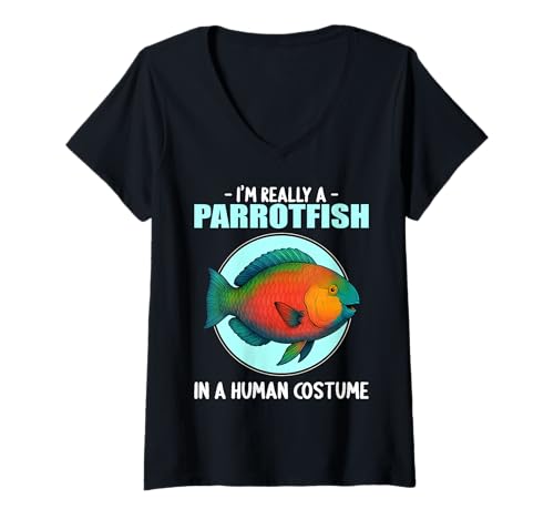 Damen Papageifische Papageifisch T-Shirt mit V-Ausschnitt Damen Papageifische Papageifisch T-Shirt mit V-Ausschnitt von Papageifische Papageifisch Tier Shop