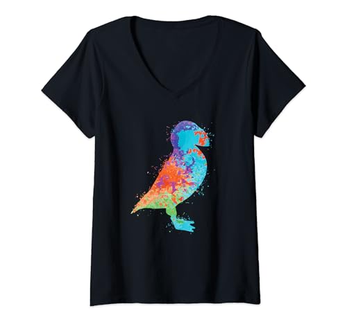 Damen Puffin Papageitaucher Mädchen Kinder Papageientaucher T-Shirt mit V-Ausschnitt von Papageitaucher Puffin Papageientaucher Puffins