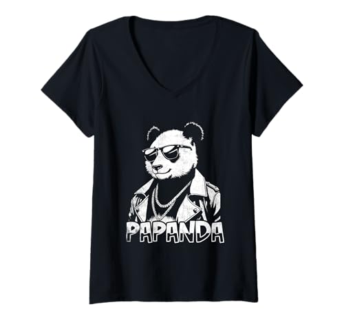 Damen Papanda Lustiger Panda Spruch Papa Vatertag Männer Vater T-Shirt mit V-Ausschnitt Damen Papanda Lustiger Panda Spruch Papa Vatertag Männer Vater T-Shirt mit V-Ausschnitt von Papanda Lustiger Papa Panda Vatertagsgeschenk Tier