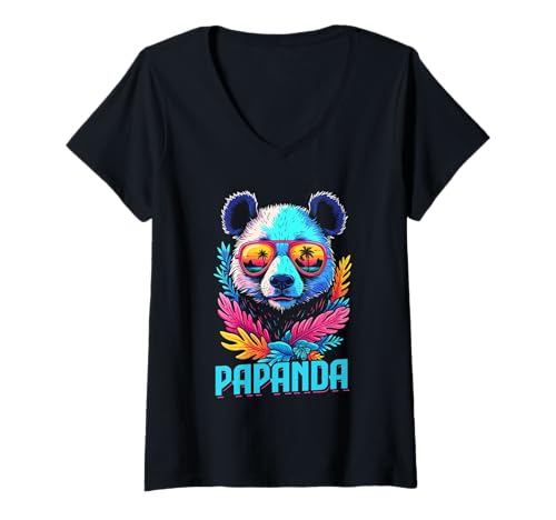 Damen Papanda Lustiger Panda Spruch Papa Vatertag Männer Vater T-Shirt mit V-Ausschnitt Damen Papanda Lustiger Panda Spruch Papa Vatertag Männer Vater T-Shirt mit V-Ausschnitt von Papanda Lustiger Papa Panda Vatertagsgeschenk Tier