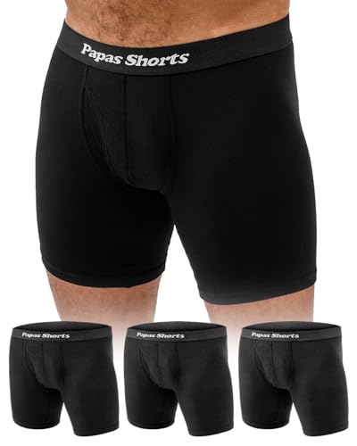 Extra Lange Boxershorts Herren (3er Pack) aus weichem Modal in Größe S - 5XL | Schwarze Unterhosen aus hochwertigen Modalstoff mit Stretch (3XL) von Papas Shorts