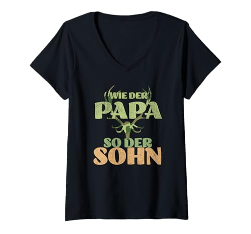 Damen auf der Hirschjagd mit Papa, Jagen T-Shirt mit V-Ausschnitt von Papas kleiner Jagdkamerad, Jagd