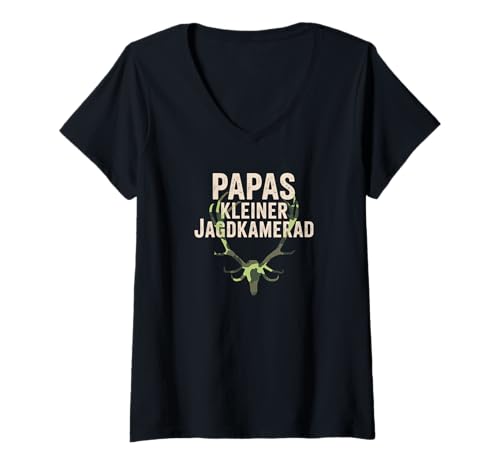 Damen auf der Hirschjagd mit Papa, Jagen T-Shirt mit V-Ausschnitt von Papas kleiner Jagdkamerad, Jagd