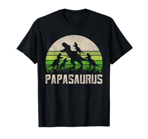 Lustige Opa Shirts, Papasaurus Dinosaurier 4 Kinder Vatertag T-Shirt von Papasaurus Dinosaur Shirts For Papa