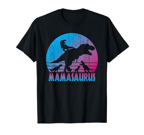 Vintage Retro 4 Kinder Mamasaurus Sonnenuntergang lustiges Geschenk für Mutter T-Shirt von Papasaurus Mamasaurus Dad & Mom Dinosaur Shirts